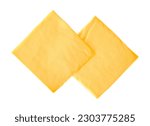 Small photo of Slices of tasty processed cheese on white background