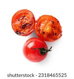 Tasty grilled tomatoes on white ...