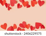 Red paper hearts on yellow background. Valentine's Day celebration