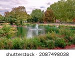 Small photo of The ornamental lake in Bishops Park, in the south of Hammersmith and Fulham next to the river Thames, London, UK.