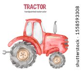 Watercolor Red Tractor On A...
