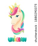 cute unicorn face in flat style ... | Shutterstock .eps vector #1880290375