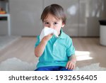 Cute Toddler Boy Blowing Nose...
