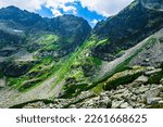View on mountain pass (Wrota Chalubinskiego or Vrata Chalubinskeho) in Tatras. Beautiful mountain landscape in Tatra Mountain.