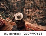 Small photo of Girl at the wonder of the world Petra in Jordan