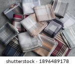 Set of Handkerchiefs for men on grey background.