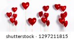 Set of Air Balloons. Bunch of red color heart shaped foil balloons isolated on white background. Love. Holiday celebration. Valentine