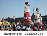 Small photo of Mexico city, CDMX, Mexico November 2 2022 Visitors enjoying the gigantic Catrina dolls at the public exhibition in Mexico city main square or zocalo for the celebration of the Day of the Dead.