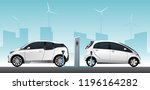 two white electric cars with... | Shutterstock .eps vector #1196164282