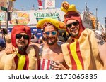 Small photo of Coney Island, Brooklyn, New York, USA - July 4, 2022: Nathan's World Famous Hot Dog Eating Contest on Coney Island Boardwalk in Brooklyn