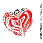 funny boy with a big red heart. ... | Shutterstock .eps vector #2107527452