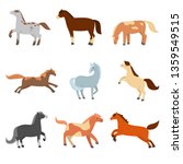 A Set Of Cute Cartoon Horses Of ...