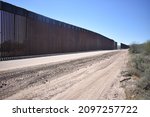 Border wall construction on the USA Mexico border in the Sonoran Desert in Arizona