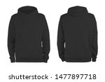 Men's black blank hoodie template,from two sides, natural shape on invisible mannequin, for your design mockup for print, isolated on white background