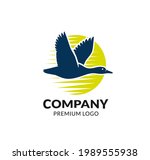 Duck Flying Logo Vector With...