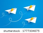 white paper airplanes with gold ... | Shutterstock .eps vector #1777334075