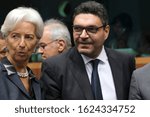 Small photo of Brussels, Belgium. 20th January 2020. Cyprus' Economy Minister Constantinos Petrides attends an Eurozone Finance Ministers meeting.
