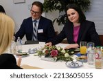 Small photo of Annita Demetriou, Speaker of the House of Representatives of Cyprus meets the Belarusian opposition leader Svetlana Tikhanovskaya in European Parliament in Brussels, Belgium on October 12, 2022.