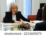 Small photo of Annita Demetriou, Speaker of the House of Representatives of Cyprus meets the Belarusian opposition leader Svetlana Tikhanovskaya in European Parliament in Brussels, Belgium on October 12, 2022.