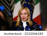 Small photo of Newly appointed Italian Prime Minister Giorgia Meloni speaks to the press following a meeting at the European Council headquarters in Brussels, Belgium on November 3, 2022.