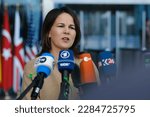 Small photo of Annalena BAERBOCK, Minister of Foreign Affairs arrives to attend in NATO foreign affairs ministers meeting, at the NATO headquarters in Brussels, Belgium on April 4, 2023.
