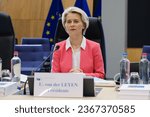 Small photo of Ursula von der Leyen, President of EU Commission arrives to attend in the weekly European Commission College meeting in Brussels, Belgium on September 27, 2023.