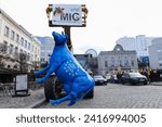 Small photo of A cow figure hangs from a vehicle as French and Belgian farmers stage a protest outside the European Parliament in Brussels, Belgium on Jan. 24, 2024.
