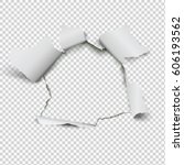 realistic hole in paper on... | Shutterstock .eps vector #606193562