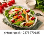 Small photo of Chicken Salad with crispy breaded chicken breast and fresh vegetables, roman lettuce, tomato with home mayonnaise dressing.