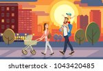 family walking with baby car at ... | Shutterstock .eps vector #1043420485