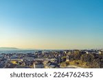 Akashi city cityscape in sun set time with clear blue sky background. Hyogo Prefecture, Japan