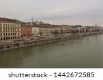 A view of the Buda side of the city of Budapest, along the river Danube, between the Széchenyi and Margaret bridges. (Shot taken from the Széchenyi bridge).