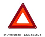 Foldaway, reflective road hazard warning triangle isolated on a white background with a clipping path.