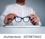 Smart glasses. businessman in...