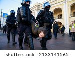 Small photo of Saint Petersburg, Russia - 2022.03.06 - police detain people at a rally dedicated to the special military operation in Ukraine