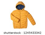 Childrens winter jacket. Stylish childrens yellow warm down jacket isolated on white background. Winter fashion.