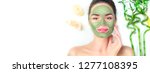 Spa Woman Applying Facial Green ...
