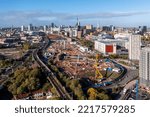Small photo of BIRMINGHAM, UK - OCTOBER 17, 2022. An aerial view of the construction site of the HS2 rail project Cutting a swathe through Birmingham city centre