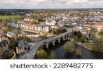 Small photo of An aerial landscape of the West Yorkshire town of Wetherby with road bridge and weir over the river Wharfe