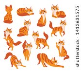 red cute cat in different poses.... | Shutterstock .eps vector #1412631575