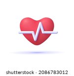 red heart with white pulse line ... | Shutterstock .eps vector #2086783012