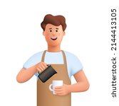 young smiling man barista ... | Shutterstock .eps vector #2144413105