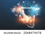 Small photo of Business man showing the future world of metaverse. Global Internet connection application technology. to build a business and digital marketing Digital Link Technology Big Data