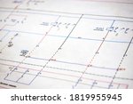 Printed electrical diagram. Design concept, electronics and engineering. Wiring diagram, close-up.