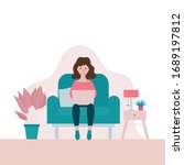 woman sitting on an armchair... | Shutterstock .eps vector #1689197812