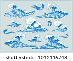 sea waves. design set. hand... | Shutterstock .eps vector #1012116748