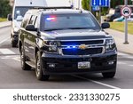 Small photo of Vilnius Lithuania 2023-07-08 The United States Secret Service Counter Assault Team (CAT) Chevrolet Suburban 3500HD on their fleet.