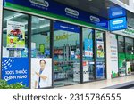 Small photo of Ho Chi Minh City, Vietnam - May 30 2023: Pharmacity Pharmacy shop in Vinhomes Grand Park residence. Downturn of retail