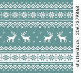 Winter seamless knitting monochrome pattern with Christmas deers and snowflakes. Vector illustration