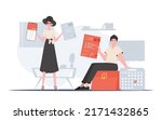 man and woman calculate taxes.... | Shutterstock .eps vector #2171432865